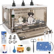HKDQ Puppy Incubator with Heating - 2026 New Puppy Incubators, Temperature Control & Quiet Ventilation, Kitten Incubators, Incubator for Puppies with 3Heat Lamp 23"x17"x14"