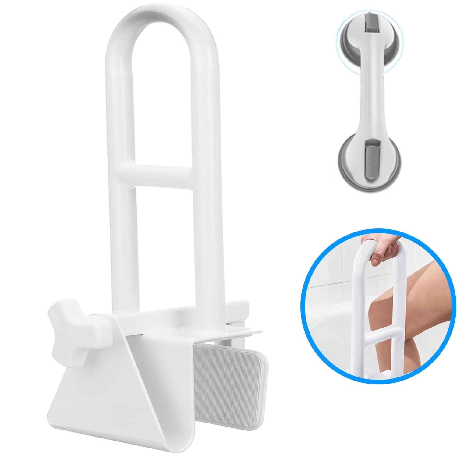 HKEEY Adjustable Bathtub Safety Rail with Shower Handle, Non-Slip Shower Bar, Bathtub Support, for Elderly, Seniors & Handicapped