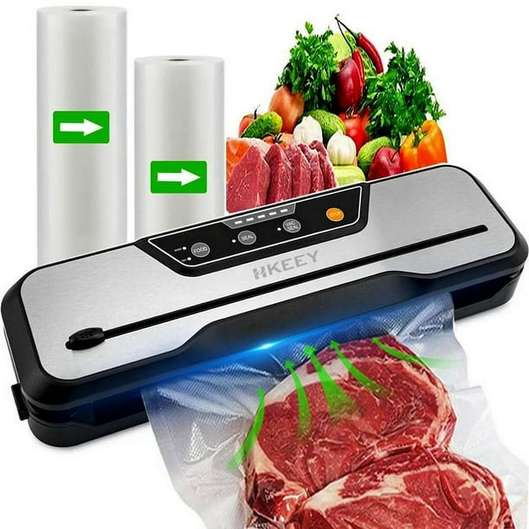 Hkeey Food Vacuum Sealer Machine with 2 Rolls Food Vacuum Sealer Bags Food Storage Saver Dry & Moist Food Modes, LED Indicator Lights, Black
