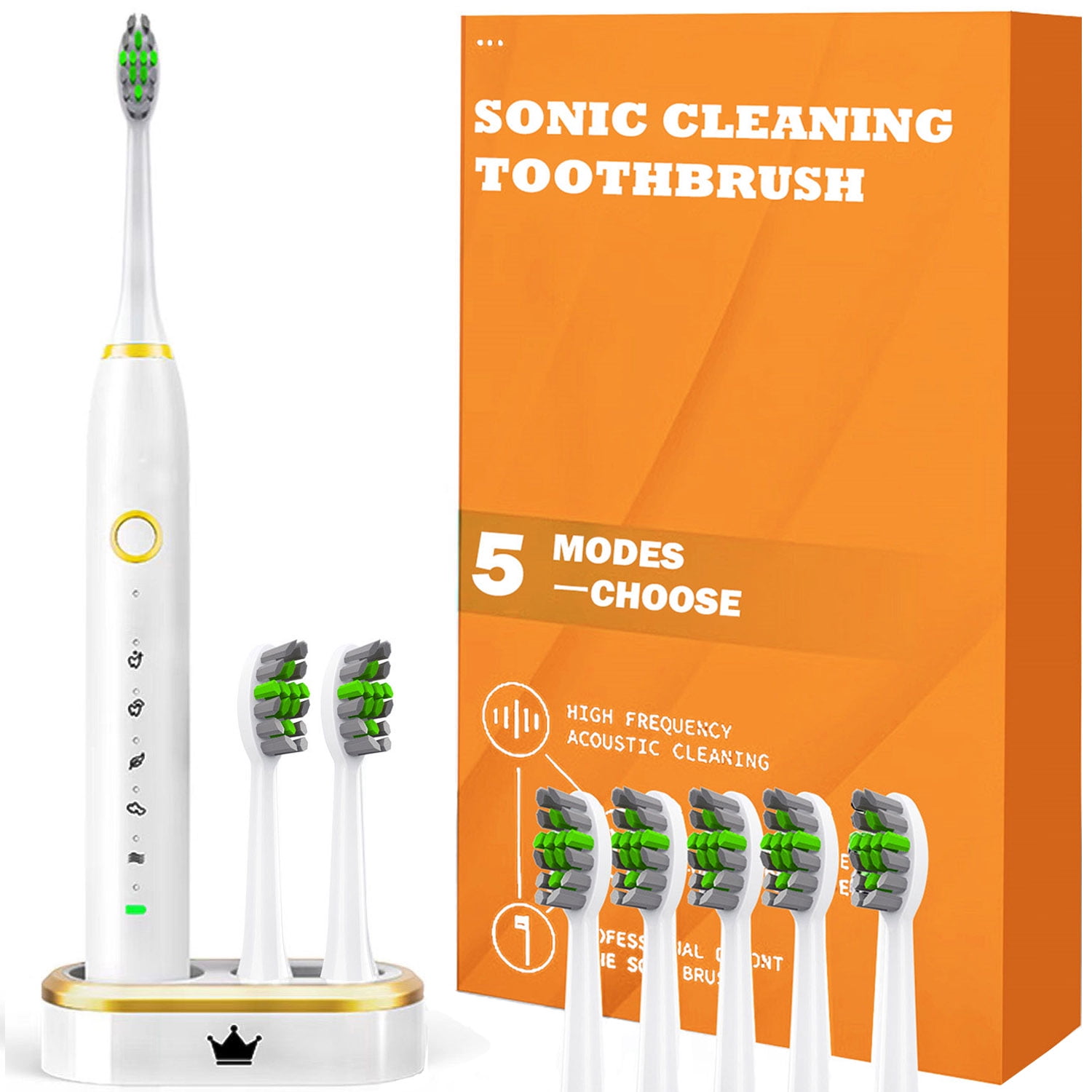 HKEEY IPX8 Waterproof Electric Rechargeable Toothbrush with 5 Brush
