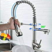 HKEEY Kitchen Sink Faucet with Pull Down Sprayer, Single Handle, High Arc Brushed Nickel Pull Out Kitchen 360° Faucet with 2 Modes, Durable Stainless Steel (Base Plate Excluded)