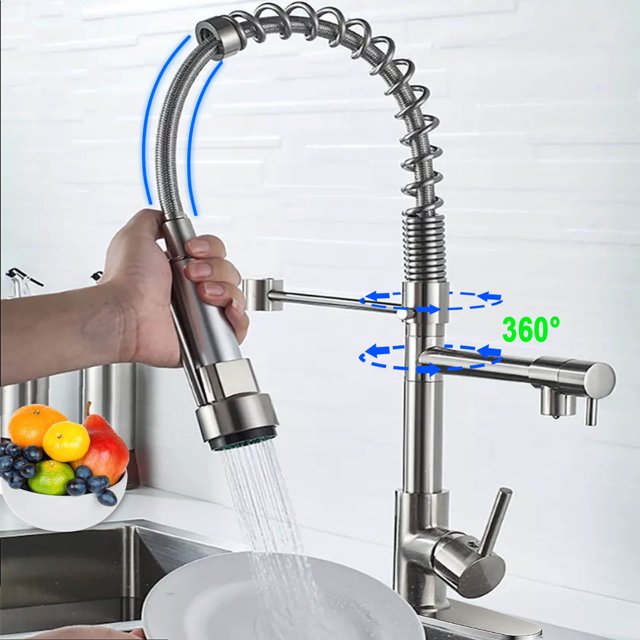 HKEEY Kitchen Sink Faucet with Pull Down Sprayer, Single Handle, High