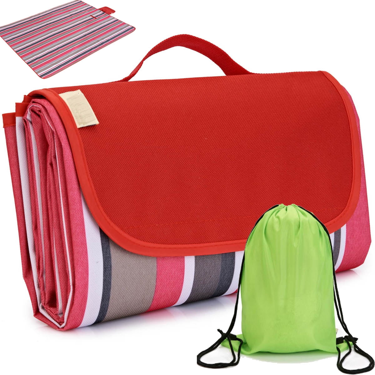 HKEEY Outdoor Waterproof Picnic Blanket 3 Layer Beach Blanket Sandproof 79 x 57 Durable Oxford Folding Beach Mat with Shoulder Strap