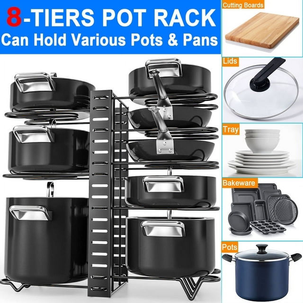HKEEY Pots and Pans Organizer, 8 Tiers Pot Rack Organizers for Kitchen