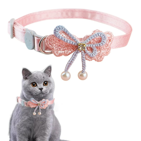 HKEJIAOI 11.8" Adjustable Soft Pet Collar with Removable Lace Bow and Bells for Cats Small Dogs