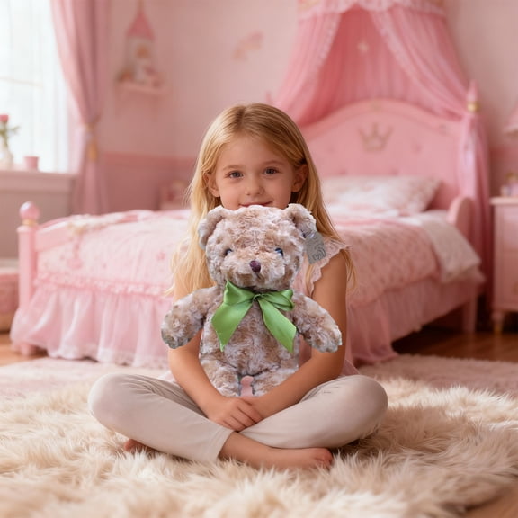 HKEJIAOI 11.8"x5.9" Valentine's Day Gift Teddy Bear Plush Toy with Ribbon, Soft Fleece-Like Fabric, Decorative Home Decor for Gifting