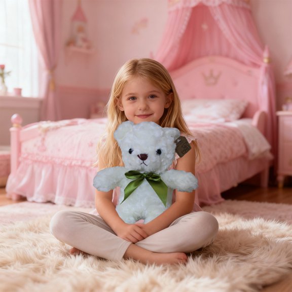HKEJIAOI 11.8"x5.9" Valentine's Day Gift Teddy Bear Plush Toy with Ribbon, Soft Fleece-Like Fabric, Decorative Home Decor for Gifting
