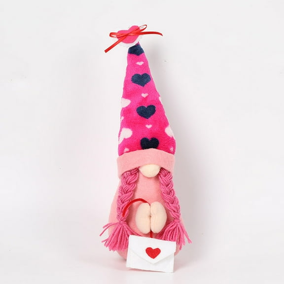 HKEJIAOI 11.81" Valentine's Day Faceless Gnome Ornament with Love Hat, Home Office Desk Decor for Good Luck and Festive Holiday Decorations