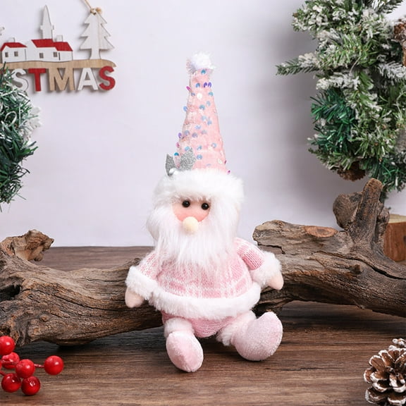 HKEJIAOI 7.08In Pink Glitter Santa Snowman Doll Plush Ornament for Christmas Tree Decoration Window Display Gift