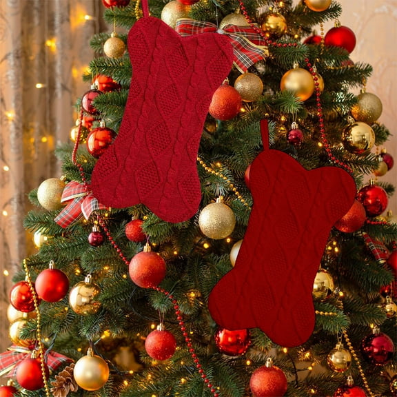 HKEJIAOI 16.5x9.44in Knitted Christmas Stocking with Red White Cuff for Fireplace Tree Decoration Gift Storage