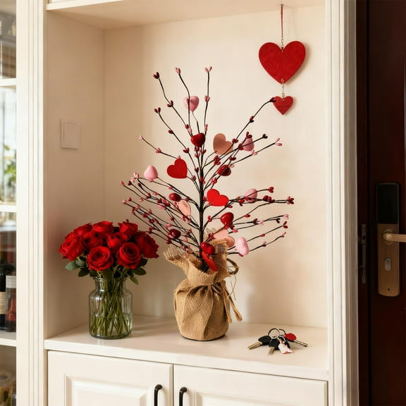 HKEJIAOI 17.72" Valentines Day Tree with Red Berries Artificial Floral Arrangement for Home Decor Wedding Centerpiece Table Fireplace Mantel