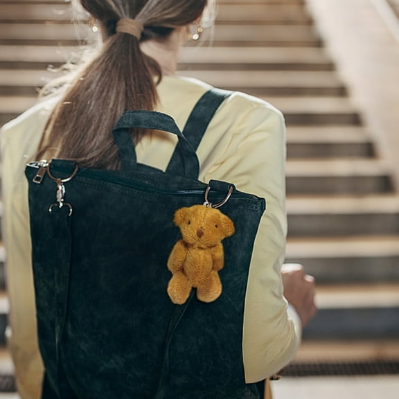 HKEJIAOI 2.36Inch Mini Jointed Bear Plush Toy with Hat Necklace Long Hair Stuffed Animal Keychain, Cute Doll for Backpack Gift Accessories