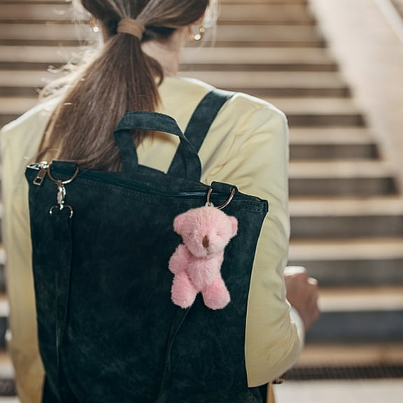 HKEJIAOI 2.36Inch Mini Jointed Bear Plush Toy with Hat Necklace Long Hair Stuffed Animal Keychain, Cute Doll for Backpack Gift Accessories