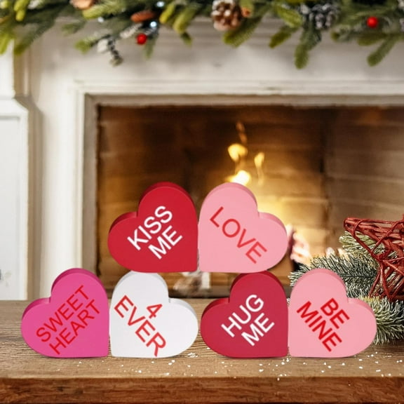 HKEJIAOI 2.63" Valentine's Day Wooden Heart Decor Rustic Wedding Party Ornament for Home Fireplace Tray Centerpiece