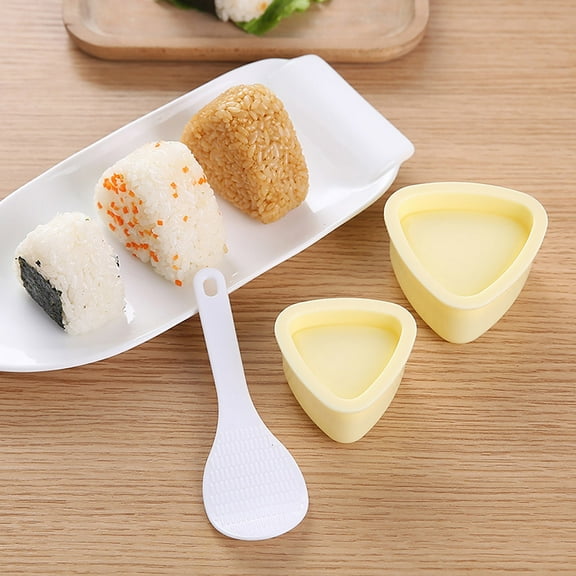 HKEJIAOI 2.95Inch Sushi Rice Mold Set, Non-Stick Triangle Onigiri Maker for Bento, Food Grade Plastic Rice Ball Press Shaper with Spoon, DIY Kitchen Tool for Kids