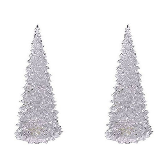 HKEJIAOI 2 Pcs Acrylic Lighted Christmas Tree 6.5" Colorful LED Night Light Xmas Table Top Holiday Decoration Color Changing Light Up Glitter Tabletop Figurine