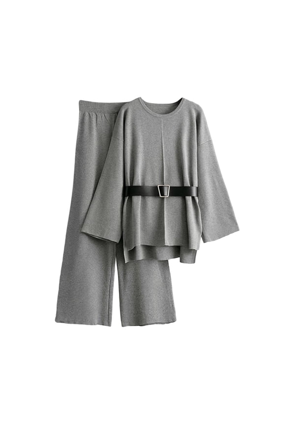 2 Piece Sets for Women Loungewear Fall Knitted Two-Piece Tracksuits - Thick Loose Sweater & Ankle-Length Pants - Warm Fashion