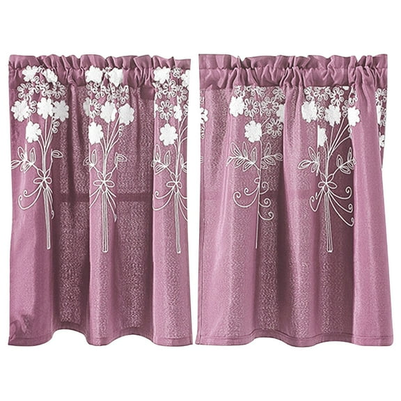HKEJIAOI 24"x29" Embroidered Short Curtain with Bow Tie Checkered Border, Light Blocking Window Treatment for Kitchen Bathroom Living Room