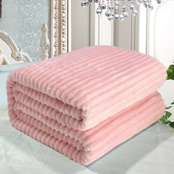 HKEJIAOI 27.55"x39.37" Soft Thick Double Layer Raschel Fleece Blanket, Ultra Warm Winter Bed Sofa Throw, Cozy Striped Home Decor