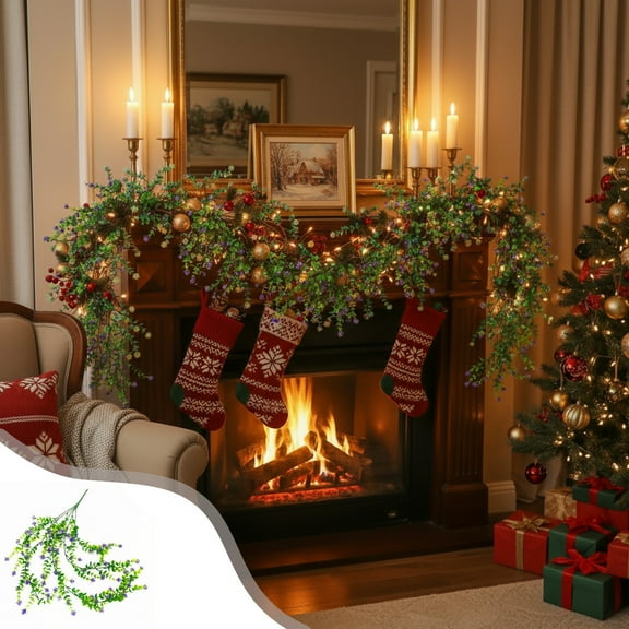 HKEJIAOI 29.52" Christmas Artificial Camellia Eucalyptus Vine Garland for Home Decor, Festive Wreath Making, Flexible Floral Arrangement