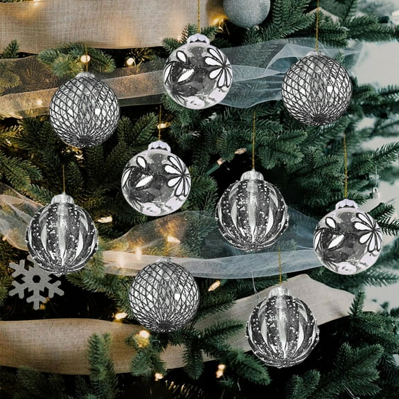 HKEJIAOI 3.14" Festive Plastic PET Painted Shaped Christmas Tree Ornaments Ball Set Party Home Decor Set Of 9