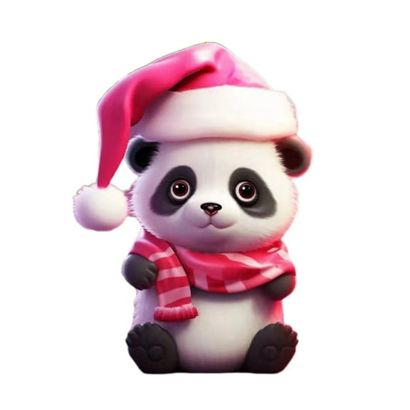 HKEJIAOI 3.14In Pink Panda Christmas Acrylic Hanging Ornament Car Decoration with Metal Hook for Home Tree Holiday Decor