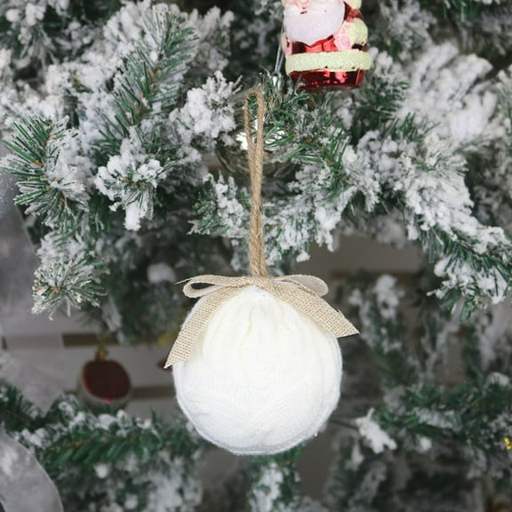 HKEJIAOI 3.14In Shatterproof Knitted Ball Christmas Baubles Hanging Decorations for Xmas Tree Holiday Wedding Party Supplies(White)