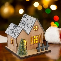 HKEJIAOI 3.7In Luminous Wooden Christmas House with LED Lights, Festive Tabletop Ornament for Home Holiday Decor and Gift Giving