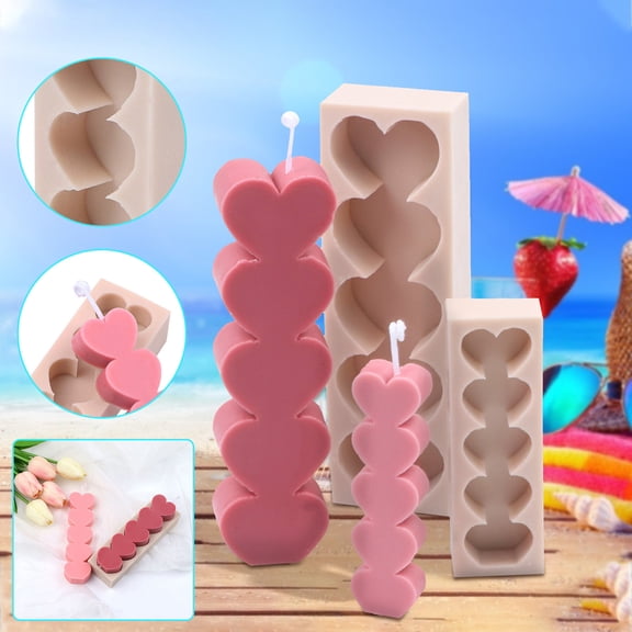 HKEJIAOI 3.93Inch Heart Shape Silicone Mold Set for Candles Soap Wax Resin Epoxy Fondant Chocolate DIY Craft Making, Small & Large Geometric Molds