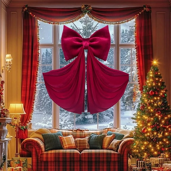 HKEJIAOI 31.5x59.06in Oversized Velvet Bow for Wedding Christmas Valentine's Day Home Party Decoration, 80x150cm Nylon Spandex Hanging Ornament