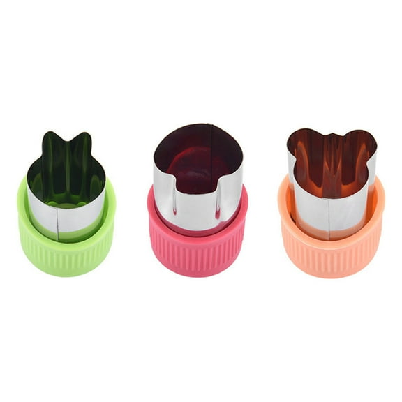 HKEJIAOI 3Pcs Stainless Steel Fondant Plunger Mould Cutter Set, Fruit Star Shape Cake Decorating Tool for DIY Cooking, Easy Clean Vegetable Cutter