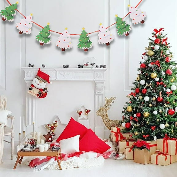 HKEJIAOI 7.8In Christmas Paper Bunting Banner with Santa Design for Indoor Outdoor Window Wall Holiday Party Decorations