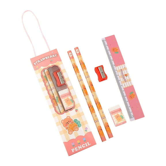 HKEJIAOI 5-Piece Pencil Set with Sharpener, Ruler & Eraser for Drawing, Sketching & Writing - Premium Wooden Stationery Supplies