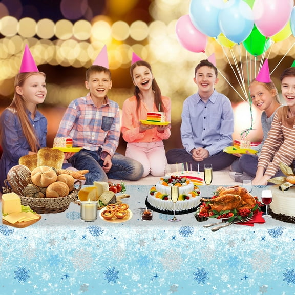 HKEJIAOI 54"x108" Snowflake Winter Party Tablecloth Disposable Plastic PE Table Cover for Holiday Dinner Decoration