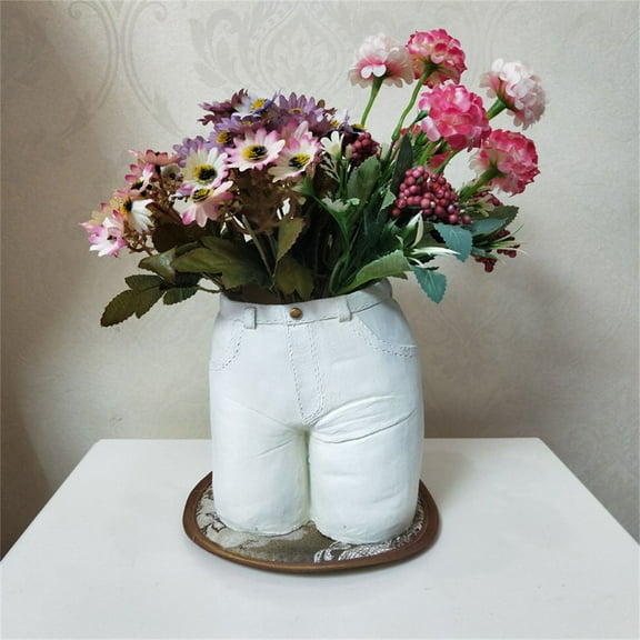 HKEJIAOI 6.5In Resin Jeans Planter Vase for Home Decor, Modern Tabletop Flower Arrangement Centerpiece for Living Room & Dining Table