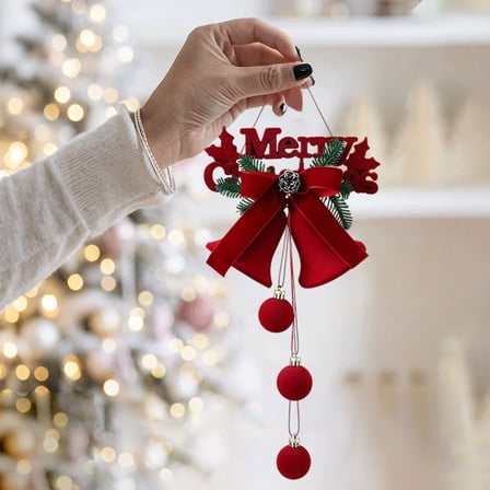 HKEJIAOI 10.24In Flocked Christmas Bell Ornament with Red Bow for Tree Window Hanging Home Holiday Decorations Festive Decorative Pendants