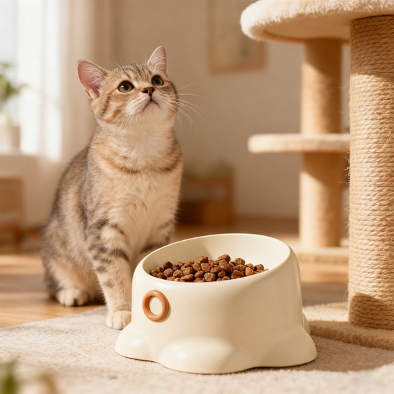 HKEJIAOI 7.08x4.92x3.93 In Large Capacity Elevated Cat Food and Water Bowl, Anti Vomit Tilt Proof Pet Feeder with Wide Shallow Design for Whisker Relief, 250ml Plastic Dish