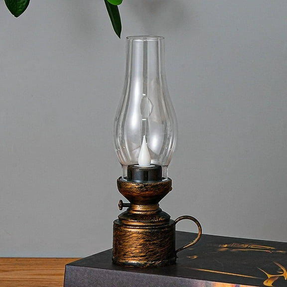 HKEJIAOI 7.28In Vintage Style LED Kerosene Lamp, Battery Operated Flameless Candle for Home Decor, Camping & Emergency Light, Portable Desktop Night Light, Christmas Gift Idea