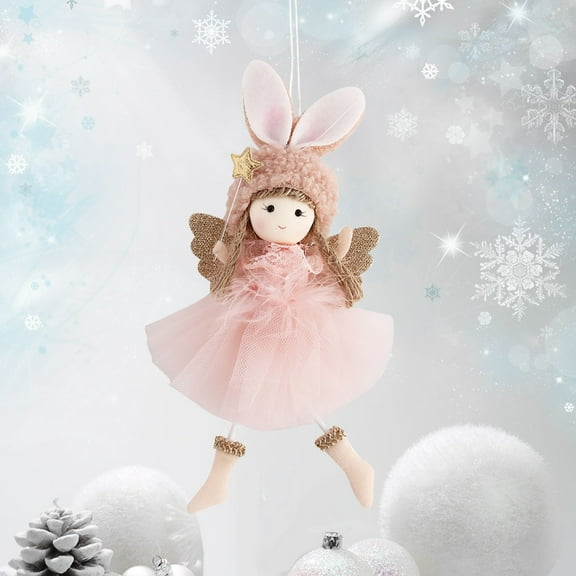 HKEJIAOI 7.48In Christmas Angel Doll Plush Ornament with Long Legs Hanging Decoration for Tree Home Holiday Decor