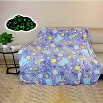 HKEJIAOI 78.74x59.06In Glow in The Dark Space Throw Blanket Double-Sided Flannel Rocket Stars Pattern Soft Blanket for Kids Boys Girls Gift