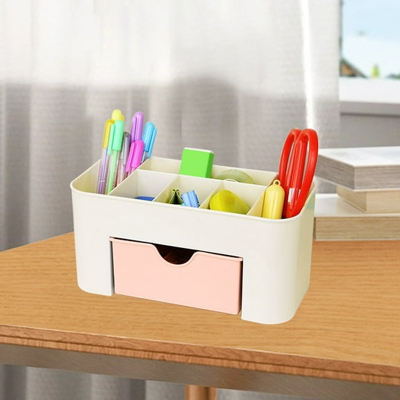 HKEJIAOI 8x3.94x3.15in Multifunctional Desktop Organizer Drawer with Adjustable Compartments for Stationery, Jewelry, Cosmetics & Office Supplies, Plastic Storage Box