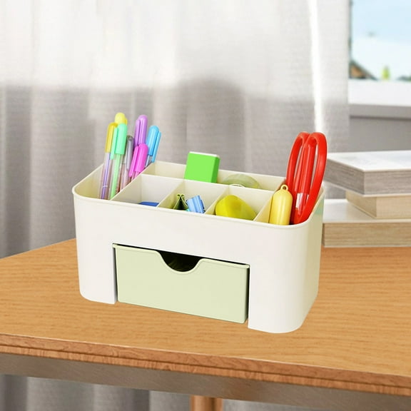 HKEJIAOI 8x3.94x3.15in Multifunctional Desktop Organizer Drawer with Adjustable Compartments for Stationery, Jewelry, Cosmetics & Office Supplies, Plastic Storage Box