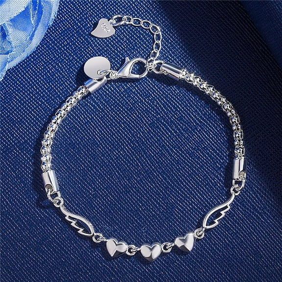 HKEJIAOI Birthday Gifts Bracelet Love Small Chain Silvers Jewelry Women's Jewelry Link Bracelet Valentine's Day Birthday Jewelry Gift 20cm
