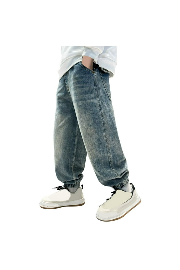 Denim Pants for Kids 5-15 Years Wide Leg Baggy Jeans Elastic Waist Loose Fit Denim Jeans