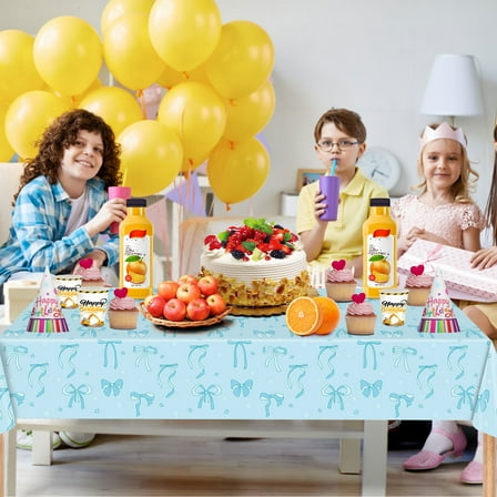 HKEJIAOI Disposable Bowknot Party Tablecloth 54x108 Inch Plastic Holiday Table Cover for Birthday Events Decoration Supplies