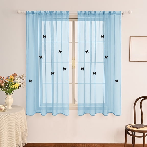 HKEJIAOI Double-Layered 3D Butterfly Brooch Sheer Polyester Curtain Valance for Window Door Header Decoration, Light Filtering, 39x51 Inches, Home Holiday Party Decor