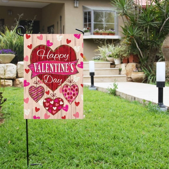 HKEJIAOI Double Sided Reversible Linen Garden Flag 12x18 Inch Valentine's Day Decor Outdoor Patio Yard Welcome Holiday Party Decoration