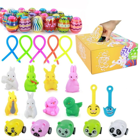 HKEJIAOI Easter Egg Hunt Toys Set with Tumbler & Music, 24 Plastic Eggs for Party Supplies, Stress Relief & Decoration Gifts
