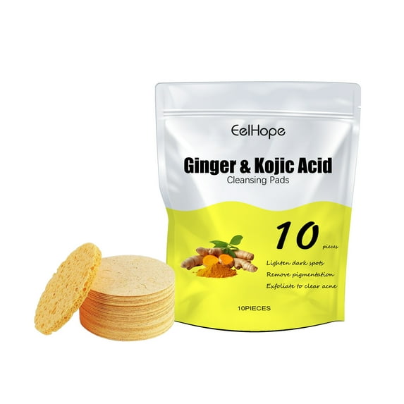 HKEJIAOI Gifts for Her 2024 New KojicAcid and Turmeric Cleansing Pads Compressed Facial Sponges Turmeric KojicAcid Cleansing Pads Facial Sponges for Cleansing Exfoliating 10PCS