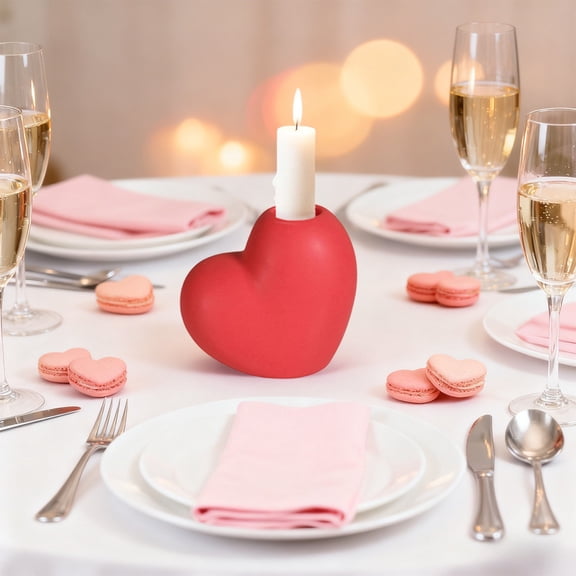 HKEJIAOI Heart-Shaped Ceramic Candle Holder for Wedding Festival Romantic Tabletop Decor, Red or White, 3.15"x2.76"
